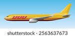 icon logo sign fly plane jet sky air shipping delivery cargo parcel send post pos carry yellow red large stripe isolated white truck van art side design trade element view vector
