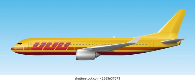 icon logo sign fly plane jet sky air shipping delivery cargo parcel send post pos carry yellow red large stripe isolated white truck van art side design trade element view vector
