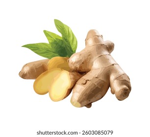 icon logo sign food art design element ginger Galangal Rhizomes Root Herb raw Illustration Isolated White Background
