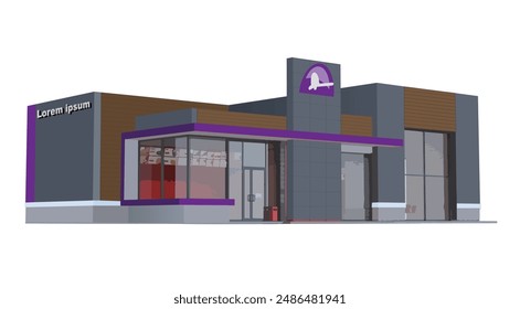 Icon logo sign purple white mcd mc king store art building eat map road symbol fast food taco bell identity kfc city style shop urban 3d flat salsa building street isolated white vector 