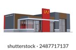 Icon logo sign red white mcd mc king store art building eat map road symbol fast food taco bell identity kfc city style shop urban 3d flat salsa building street isolated white vector 