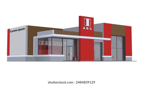 Icon logo sign red white mcd mc king store art building eat map road symbol fast food taco bell identity kfc city style shop urban 3d flat building street isolated white vector 
