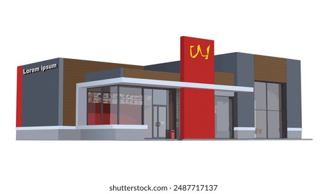 Icon logo sign red white mcd mc king store art building eat map road symbol fast food taco bell identity kfc city style shop urban 3d flat salsa building street isolated white vector 