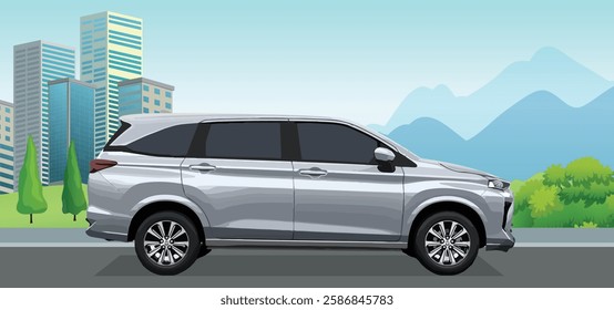 icon logo sign suv mpv car side view car art city town flat design vector template