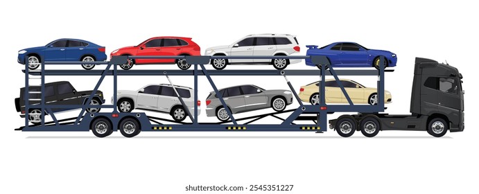 ícone logotipo sinal caminhão navio longo reboque semicarregamento estrada sobre lanço caminhão pilha de carga novo carro plano de trabalho porta lateral ver arte veículos pesados vetor auto transportar comprar ordem de venda rota unidade