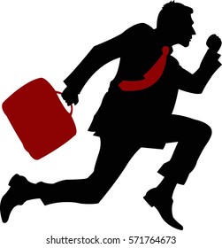 icon and logo silhouette running businessman in a red tie with a suitcase