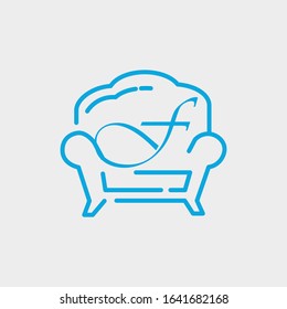 icon logo sofa with letter f vector design