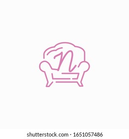 icono sofá de logotipo con letra n diseño vectorial
