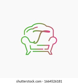 icon logo sofa with letter t vector design