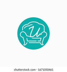 icon logo sofa with letter u vector design