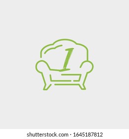 icon logo sofa with letter i vector design