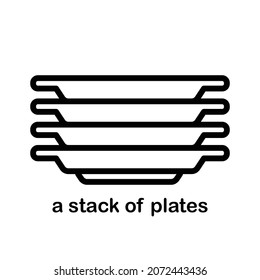 Icon and logo of a stack of clean plates, dishes and kitchen utensils.