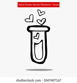 Icon, Logo, Symbols, Elements for Healthcare / Medical. Hand Drawn Heart Love Long Test Tube. Graphic Design Resource, Vector Illustration, EPS 10