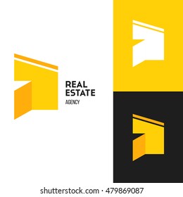 Icon or logo template for real estate agencies or architectural companies. Symbol for corporate branding identity. Label inspiration for advertising, business, web design. Vector illustration.