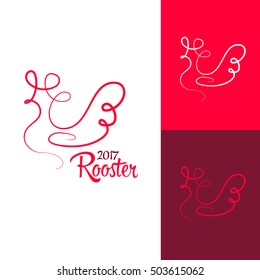 Icon or logo template with red rooster cartoon curly style. Symbol for corporate branding identity 2017 year. Label inspiration for advertising, business, web design. Vector illustration.