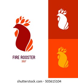 Icon or logo template with red rooster. Symbol for corporate branding identity 2017 year. Label inspiration for advertising, business, web design. Vector illustration.