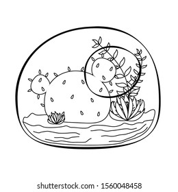 Icon and logo of terrarium botanical succulent cactus. Decoratice terrarium vector design on isolated background.