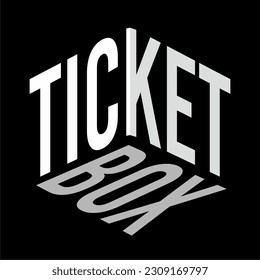 Icon logo and text of TICKET BOX in a 3D box, isolated on black background.  