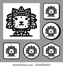 Icon logo Tigger CUTE line art vector black and white