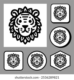 Icon logo Tigger CUTE line art vector black and white