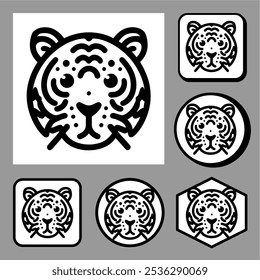 Icon logo Tigger CUTE line art vector black and white