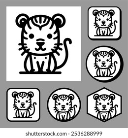 Icon logo Tigger line art cute vector black and white