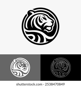 Icon logo Tigger silhouette black and white line art 