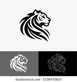 Icon logo Tigger silhouette black and white line art 