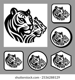 Icon logo Tigger silhouette vector black and white