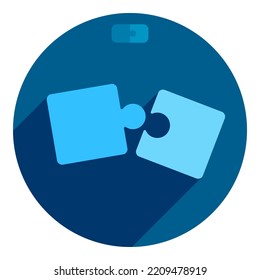 Icon, Logo Of Two Puzzles. Flat Style Logo Of Two Puzzles. Blue Puzzle. Web Browser Icon. Logo For Avatars.