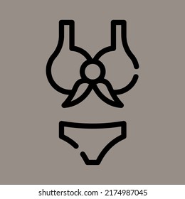 Icono, logotipo, ilustración vectorial de bikini aislado en fondo gris. adecuado para prendas de vestir, moda, patrones, diseños y logotipos.