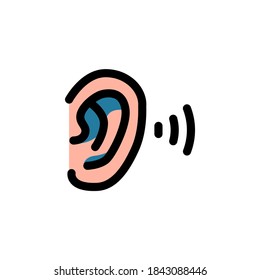 Icon Logo Vector Illustration. Deaf Ear Hearing Treatment Clinic Hospital. Outline Style.
