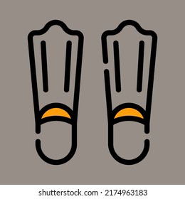 Icon, logo, vector illustration of fin isolated on gray background. suitable for diving, designs and logos.