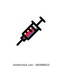 Symbollogo, Vektorgrafik. Injektionsimpfstoff Arzneimittel. Rahmenstil.
