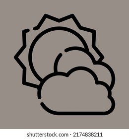 Icon, logo, vector illustration of sun and cloud isolated on gray background. suitable for news, meteorology, seasons, business and calendars.