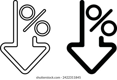 icon logo vector percent down descending percent arrow. statistics. loss. decrease trend. loss. bankruptcy