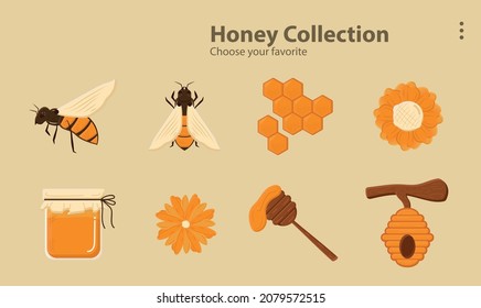 icon logo wallpaper background pattern honey bee hexagon fly flower nature beehive label set vintage organic healthy dessert food vector flat collection wooden liquid sweet insect element design fresh
