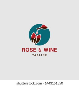 icon logo with wine from bottle and rose glass
