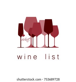 Icon, logo for wine list, tasting, restaurant menu. A set of wine glasses. Vector illustration.