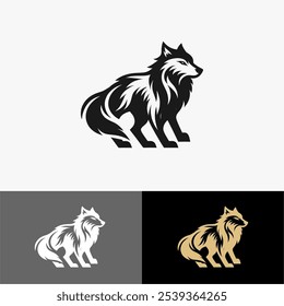 Ícone Logo lobo vetor silhueta preto e branco 