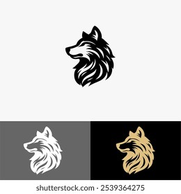 Ícone Logo lobo vetor silhueta preto e branco 