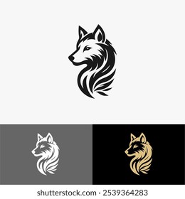 Icon Logo wolf vector silhouette black and white 