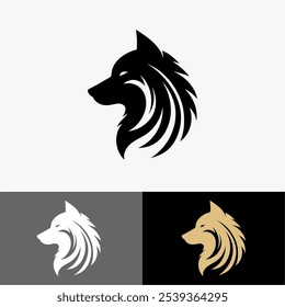 Ícone Logo lobo vetor silhueta preto e branco 