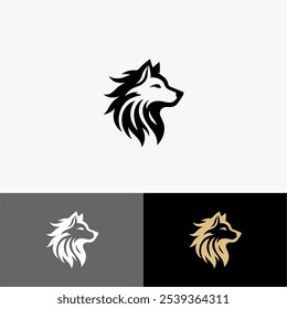 Ícone Logo lobo vetor silhueta preto e branco 