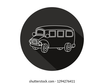 an icon of a long shadow school bus, a school bus icon with a modern line art style, an illustration of a school bus, a school bus icon