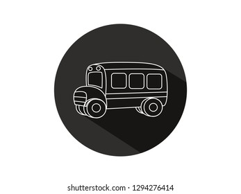 an icon of a long shadow school bus, a school bus icon with a modern line art style, an illustration of a school bus, a school bus icon