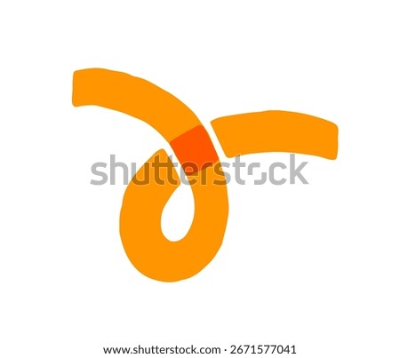 Icon of loop in doodle style. Abstract curl with orange color. Colourful curved line. Cute scribble. Crooked form, twisted shape. Flat isolated hand drawn vector illustration on white background