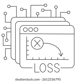 Icon of loss function in artificial intelligence and machine learning. Vector pictogram. Editable thin black lines on a transparent. Scalable vector illustration with customizable line thickness