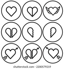 Icon Of Lost Love And Passion, Divorce, Broken Relationship, Infidelity And Heartache. Join In 1 Set Vector Illustration Sign Symbol.