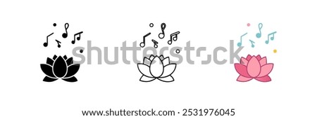 Icon of lotus flowers with music notes, symbolizing relaxation and peaceful ambiance.